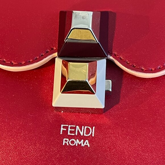 FENDI Vitello Liberty Scalloped Studded Kan I Shoulder Bag in Fragola - Preowned - Picture 11 of 14